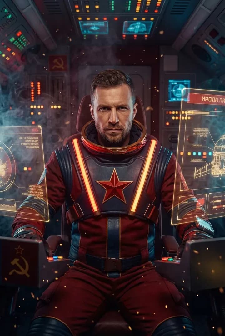 ИИ-портрет из группы «Космос»: стиль «Советский ретрофутуризм»