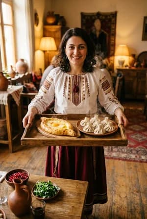Грузинские: Хозяйка с хачапури — ИИ-портрет для фотобудки