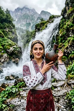 Грузинские: У горного водопада — ИИ-портрет для фотобудки