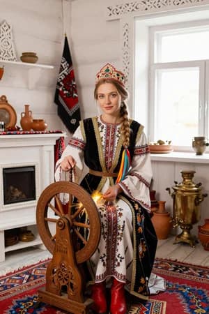 Русские сказки: Марья-искусница за прялкой — ИИ-портрет для фотобудки