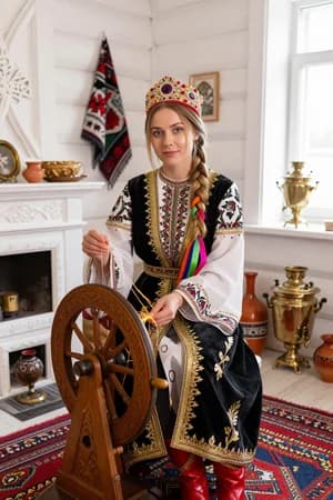 Русские сказки: Марья-искусница за прялкой — ИИ-портрет для фотобудки