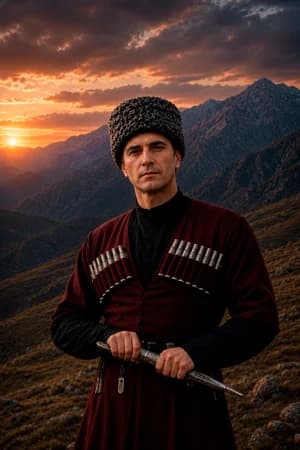 Кавказ и казаки: Кавказский мужчина — традиционный — ИИ-портрет для фотобудки