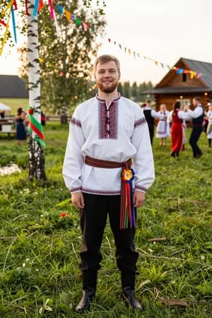 Русские сказки: Сельский праздник — в полный рост — ИИ-портрет для фотобудки