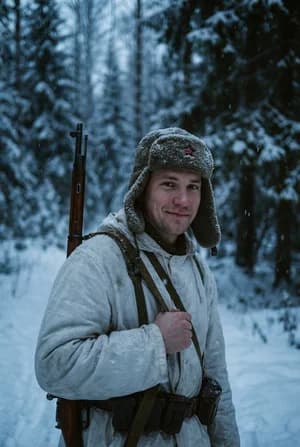 23 февраля: Советский снайпер зимой — ИИ-портрет для фотобудки