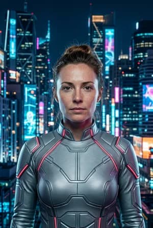 Sci-Fi: Жительница мегаполиса — ИИ-портрет для фотобудки