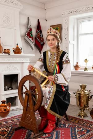 Русские сказки: Марья-искусница за прялкой — в полный рост — ИИ-портрет для фотобудки