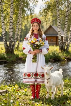 Русские сказки: Алёнушка — в полный рост — ИИ-портрет для фотобудки