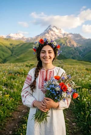 Грузинские: Альпийский луг — ИИ-портрет для фотобудки