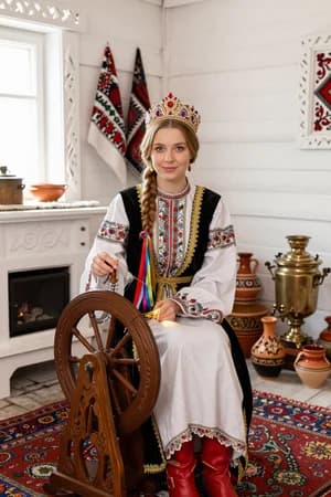 Русские сказки: Марья-искусница за прялкой — ИИ-портрет для фотобудки