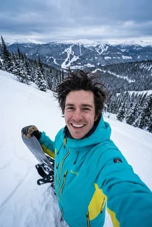 Спорт: Реалистичное POV-селфи сноубордиста — ИИ-портрет для фотобудки