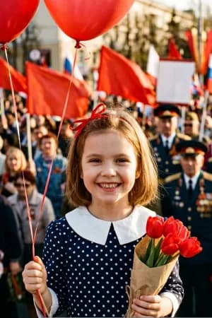 9 мая: Девочка с шарами на параде — ИИ-портрет для фотобудки