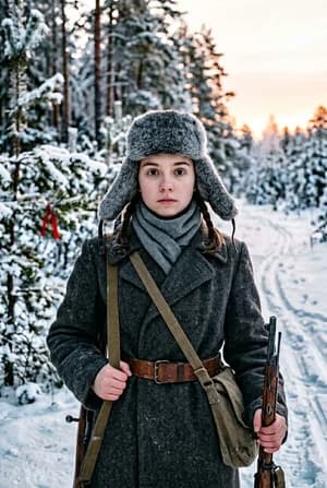 9 мая: Юная разведчица-партизанка — ИИ-портрет для фотобудки