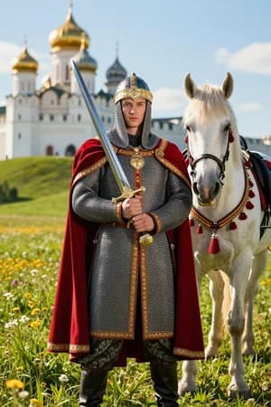 Русские сказки: Добрыня Никитич — в полный рост — ИИ-портрет для фотобудки