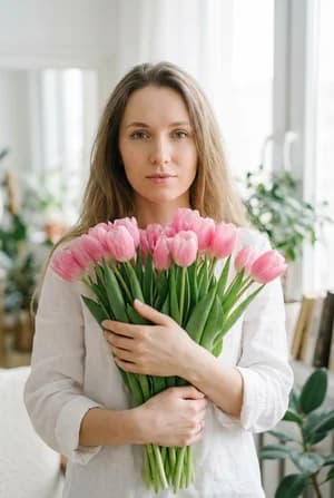 8 марта: Романтичный портрет с тюльпанами — ИИ-портрет для фотобудки