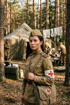 9 мая: Фронтовая медсестра — ИИ-портрет для фотобудки