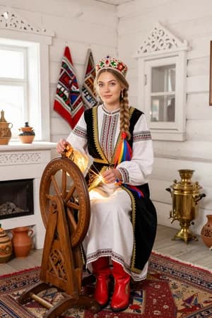 Русские сказки: Марья-искусница за прялкой — в полный рост — ИИ-портрет для фотобудки