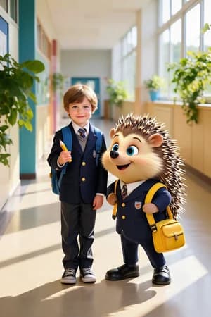 Школьные питомцы: Школьный коридор и ёжик — ИИ-портрет для фотобудки