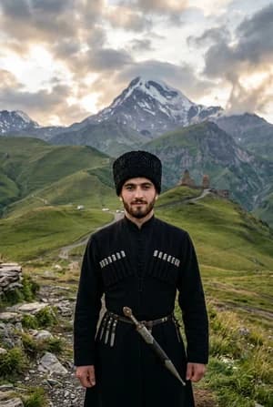 Грузинские: Горец у Гергети — ИИ-портрет для фотобудки