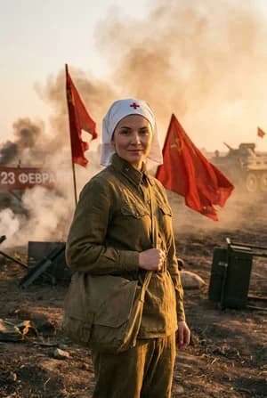 23 февраля: Советская медсестра на фронте — ИИ-портрет для фотобудки